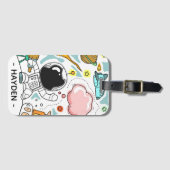 Étiquette À Bagage Astronaut and Space Doodles Personalised (Devant Horizontal)