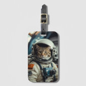 Étiquette À Bagage Astronaute de chat gris dans l'espace (Devant Vertical)