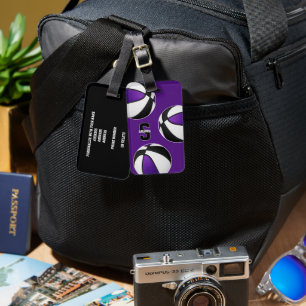 Étiquette À Bagage athlète de basket-ball noir violet monogrammé