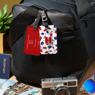 Étiquette À Bagage athlètes monogrammed personnalisés rouge bleu socc