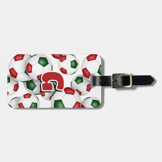 Étiquette À Bagage athlètes monogrammed sur mesure rouge vert soccer (Devant horizontal)