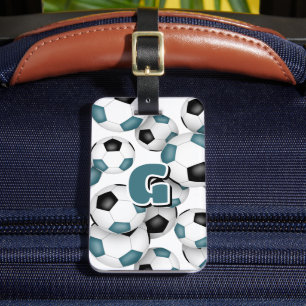 Étiquette À Bagage athlètes monogrammed turquoises soccer noir