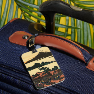 Étiquette À Bagage Aube à Isawa : Estampe japonaise sur bois vintage