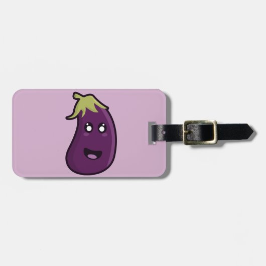 Étiquette À Bagage Aubergine de Kawaii (Devant horizontal)