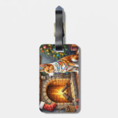 Étiquette À Bagage Australian Kelpie Fireplace with Christmas Lights (Dos Vertical)