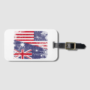 Étiquette À Bagage AUSTRALIAN ROOTS Half American Flag AUSTRALIE