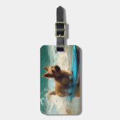 Étiquette À Bagage Australian Terrier Beach Surfing Paining (Devant Vertical)