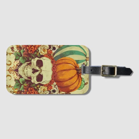 Étiquette À Bagage Automne/Automne/Halloween/citrouille/squelette (Devant Horizontal)
