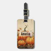 Étiquette À Bagage Automne Rustique Orange Citrouille (Devant Vertical)