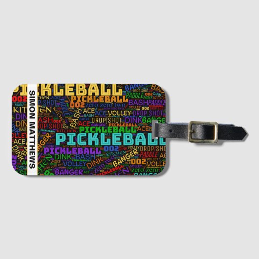 Étiquette À Bagage Avec le nom Pickleball lettrage (Devant Horizontal)