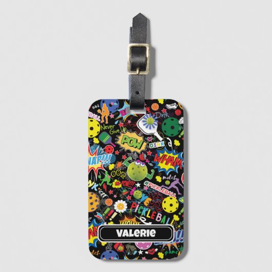 Étiquette À Bagage 😍 avec nom mélangé pickle noir (Devant Vertical)