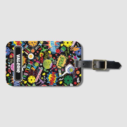 Étiquette À Bagage 😍 avec nom mélangé pickle noir (Devant Horizontal)