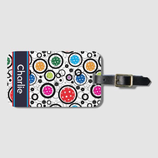 Étiquette À Bagage Avec nom Motif avec Pickleballs  (Devant Horizontal)