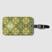 Étiquette À Bagage Avec son nom 💚 💛 olive et jaune Azulejos Luggag (Devant Horizontal)