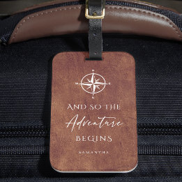 Étiquette À Bagage Aventure en cuir marron commence Personnalisé