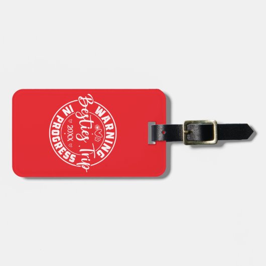 Étiquette À Bagage Avertissement Besties Voyage en cours Blanc sur ro (Devant horizontal)