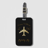 Étiquette À Bagage Avion avec nom et initiales, Voyage d'or (Devant Vertical)