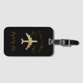 Étiquette À Bagage Avion avec nom et initiales, Voyage d'or (Devant Horizontal)