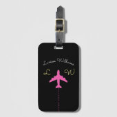 Étiquette À Bagage avion avec nom et initiales voyage rose (Devant Vertical)