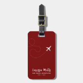 Étiquette À Bagage Avion avec route pointillée rouge foncé (Devant Vertical)