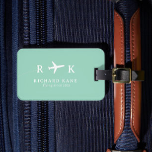 Étiquette À Bagage Avion avec ses initiales - bleu sarcelle