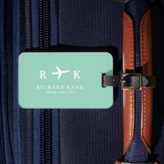 Étiquette À Bagage Avion avec ses initiales - bleu sarcelle (Insitu Rectoal 4)