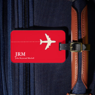 Étiquette À Bagage Avion de voyage personnalisé rouge et blanc
