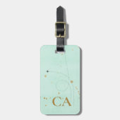 Étiquette À Bagage Avion Monogram Gold Turquoise léger (Devant Vertical)