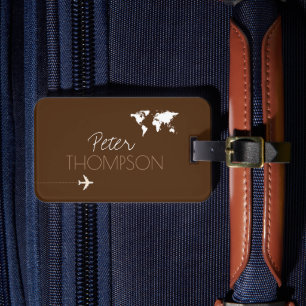 Étiquette À Bagage Avion Travel Personnalisé Style Brown