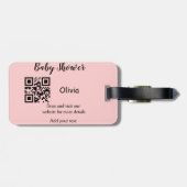 Étiquette À Bagage Baby shower rose simple q r code ajouter le texte  (Dos horizontal)