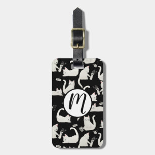 Étiquette À Bagage Bad Cats Knocking Stuff Over, White Cats on Black