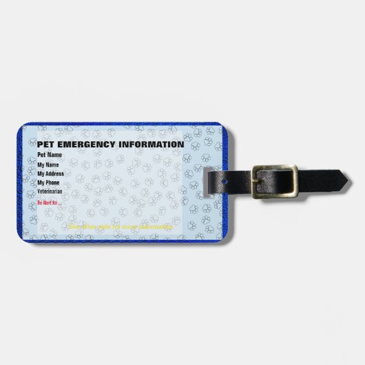 Étiquette À Bagage Badge de carte d'information d'urgence pour animau (Devant horizontal)