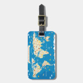 Étiquette À Bagage Badine la carte du monde avec des animaux (Devant Vertical)