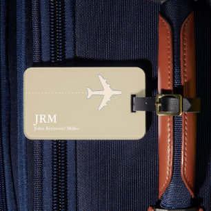 Étiquette À Bagage Bagage de voyage en avion beige personnalisé