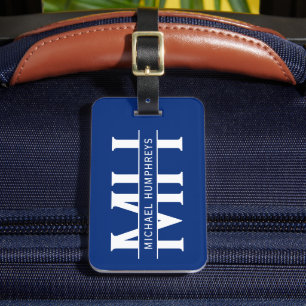 Étiquette À Bagage Bagage Monogramme bleu personnalisé