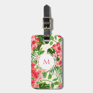 Étiquette À Bagage Bagage T de monogramme de fleur de ketmie