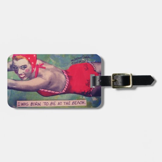 ÉTIQUETTE À BAGAGE BAGAGES-J'ÉTAIS NÉE POUR ÊTRE À LA PLAGE (Devant horizontal)