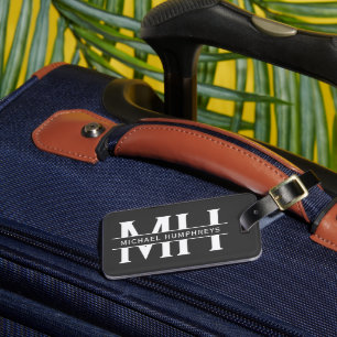 Étiquette À Bagage Bagages monogramme gris personnalisées