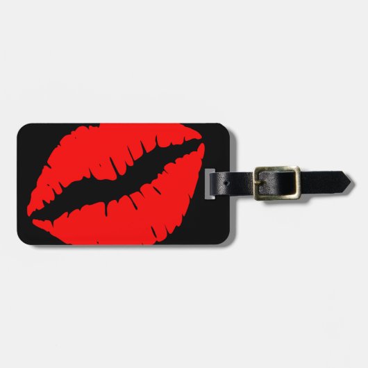 Étiquette À Bagage Baiser Noir et Rouge Clair (Devant horizontal)