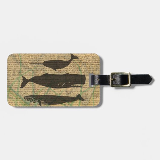 Étiquette À Bagage Baleine antique Vie marine (Devant horizontal)