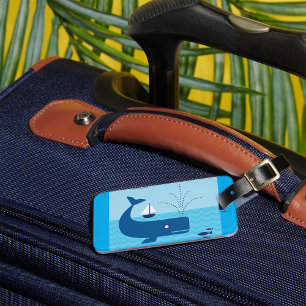 Étiquette À Bagage Baleine nautique et voilier mer bleue océan