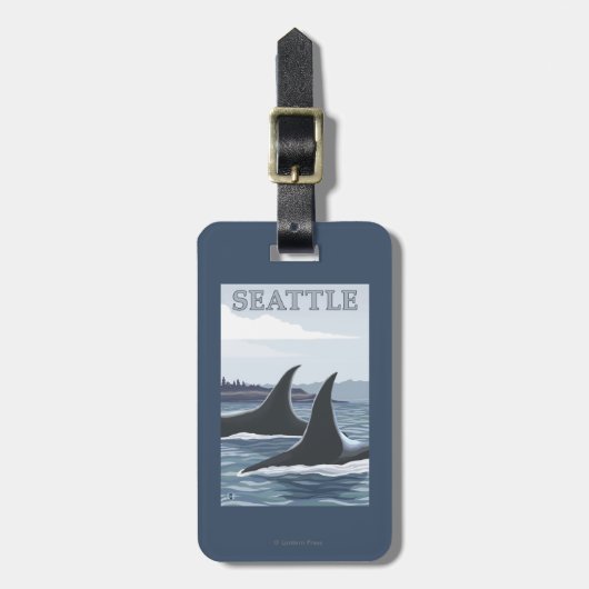 Étiquette À Bagage Baleines #1 - Seattle, Washington d'orque (Devant Vertical)