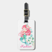 Étiquette À Bagage Balise Adorable Fille de Sirène Rose (Devant Vertical)