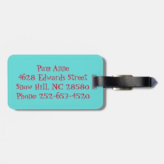 Étiquette À Bagage Balise Bagage avec points rouges et turquoise rétr (Dos horizontal)
