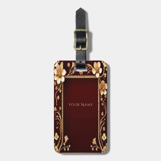 Étiquette À Bagage Balise Bagage de fleurs d'or de Bourgogne (Devant Vertical)