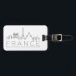 Étiquette À Bagage Balise Bagage France Skyline<br><div class="desc">Un bagage unique représentant le beau pays de France.  Ce tag présente une illustration stylisée de l'horizon unique de la ville avec son nom en dessous.</div>