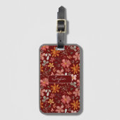 Étiquette À Bagage Balise bagage jaune orangé motif floral rouge fonc (Devant Vertical)