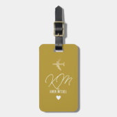 Étiquette À Bagage Balise bagage Monogramme Avion Dusty Mustard (Devant Vertical)
