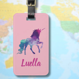 Étiquette À Bagage Balise bagage personnalisée Cute Pink Kids Unicorn