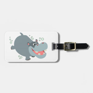 Étiquette À Bagage Balise Balise Bande-dessinée de natation Hippo